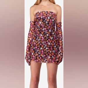 Miscreants Cupid Strapless Mini Dress Floral Pink And Orange NWOT